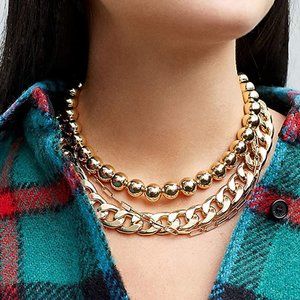 3PCS Gold Plated Layered Chunky Necklace Choker